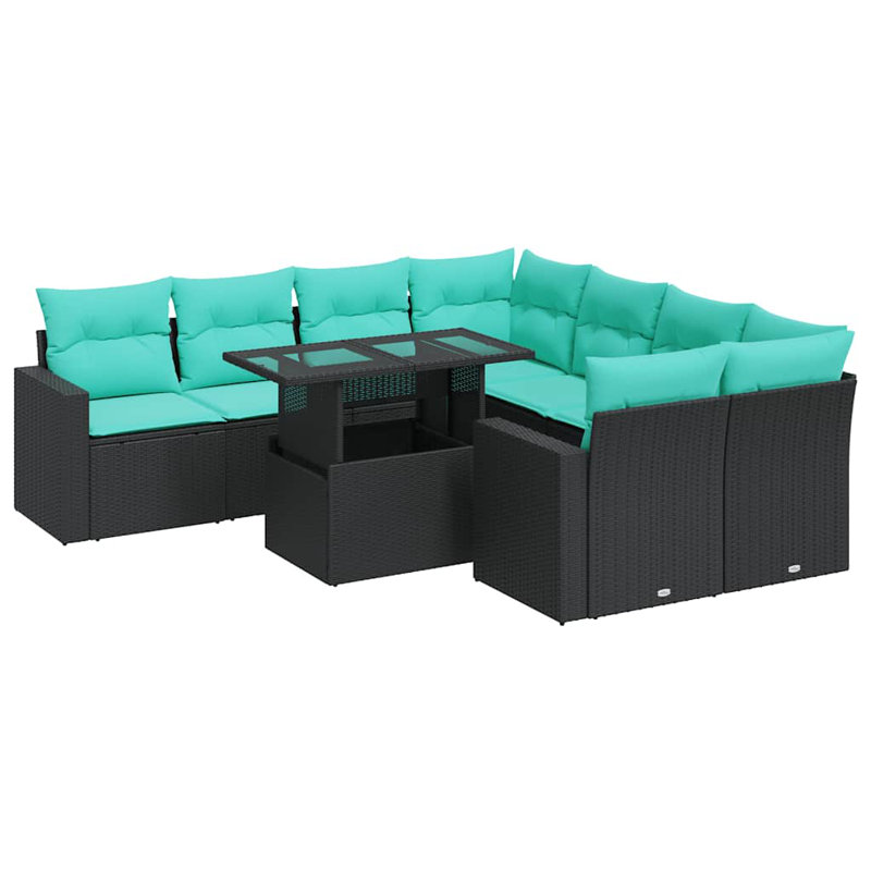  Ensemble de canapé de patio 9 pièces avec coussins en rotin de polyacacia noir