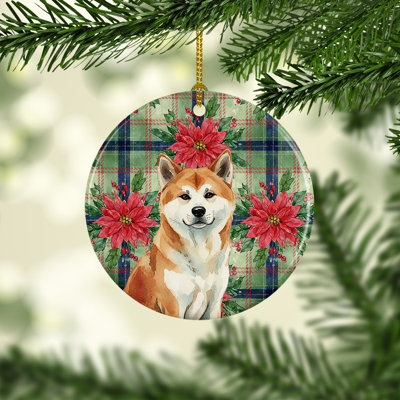 Ornement en céramique rouge Akita Christmas PoinsettIas