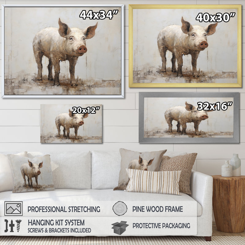 L'art des cochons II sur toile, Cadre photo argenté, H 12 po x l 20 po x P 1 po