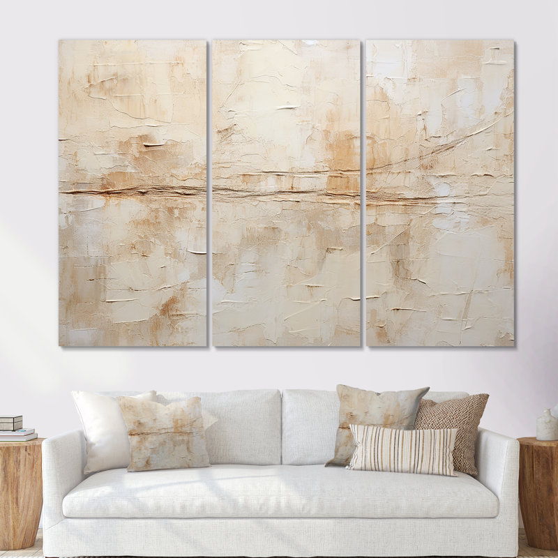 Ensemble de décorations murales abstraites minimalistes beige et blanc, H 40 po x l 60 po x P 1 po, Toile tendue