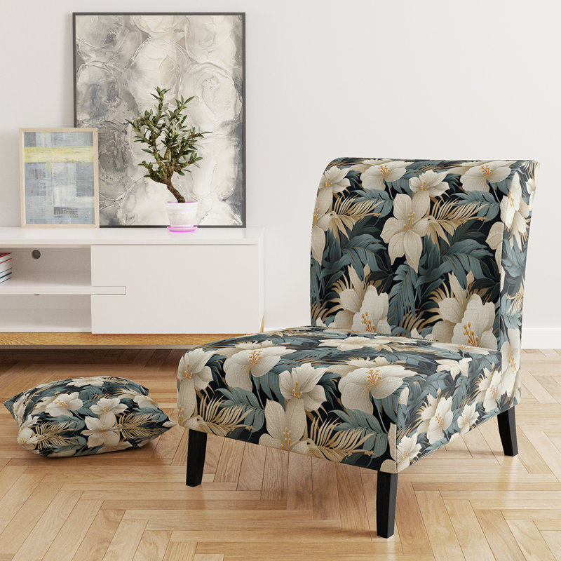 Fauteuil de chambre rembourré C, Motif tropical tropique monochrome II