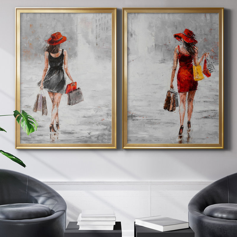 City City I - ensemble de 2 reproductions d'art, H 22,5 po x l 61 po x P 1,5 po, Toile encadrée dorée, Pas de tapis