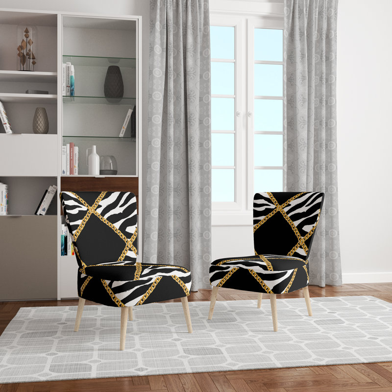 Gold Chain Zebra Geometric - Upholstered Patterned Accent Side Chair