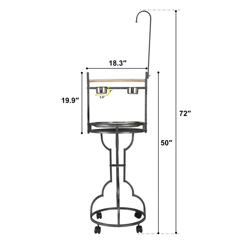 72'' extended metal bird playstand with wheels, Open&Movable Playstand for floor