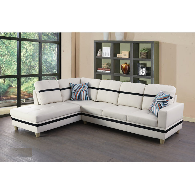 Canapé et méridienne en similicuir de 103,5 po de largeur Mavretta, Similicuir noir, Faisant face à la gauche