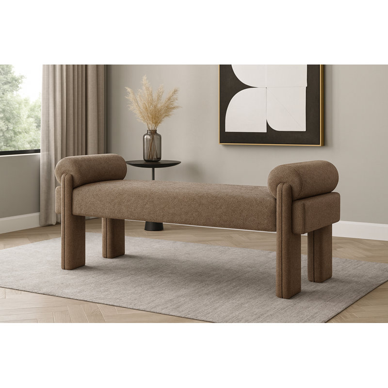 Banc rembourré Stefano, Tissu en polyester brun