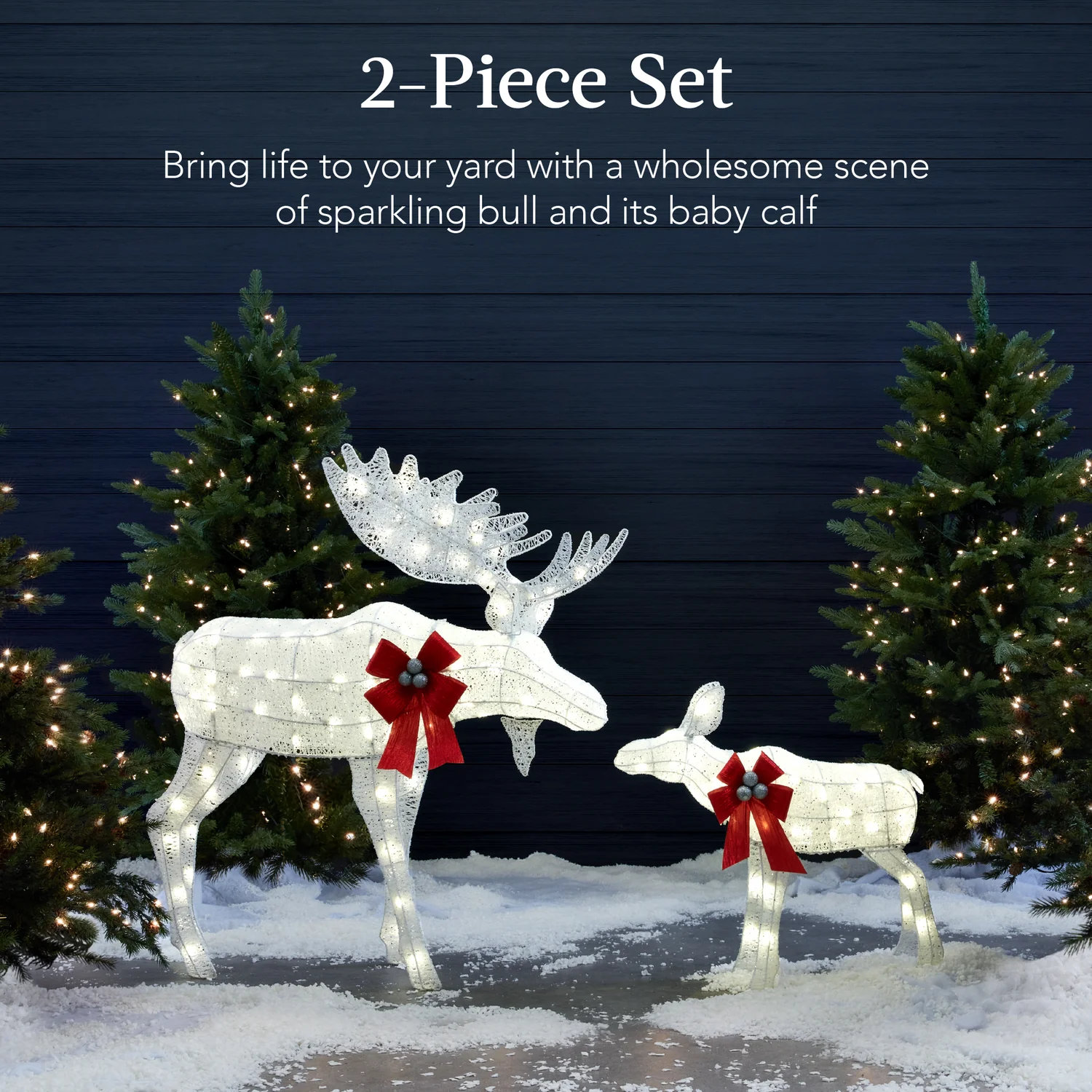 The Holiday Aisle® 2-Piece Lighted Moose Set, White