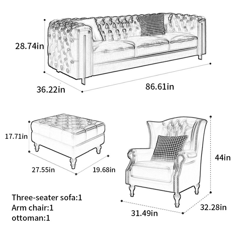 American straight - row retro sofa
