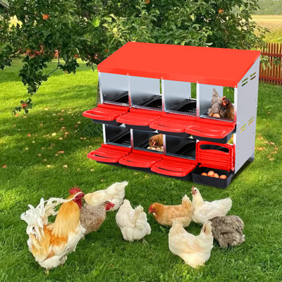Boîte de nidification en métal pour poulet, boîtes de nidification à 2 couches avec 8 compartiments, boîte de poulailler avec perchoir, boîtes de ponte pour poules et poules, rouge