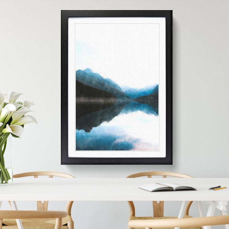 Lake & Mountains in Montana - Framed Print, 87cm H x 62cm W x 2cm D, Black Framed