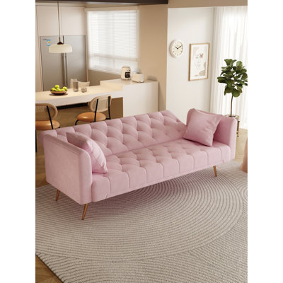 Canapé convertible de 71 pouces en velours rose rétro américain, convenant à un petit salon, une chambre à coucher ou un bureau