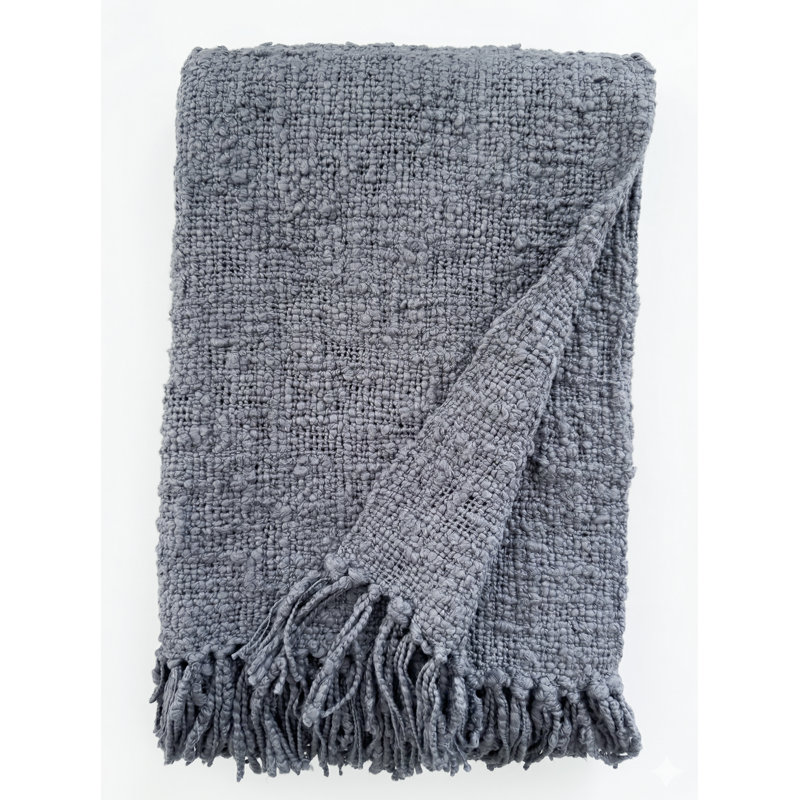 Jeté en coton avec frange Breezy, Bleu aéré