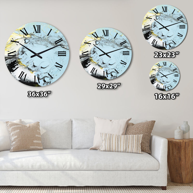 Horloge murale moderne bleu clair, jaune et noir, Petit
