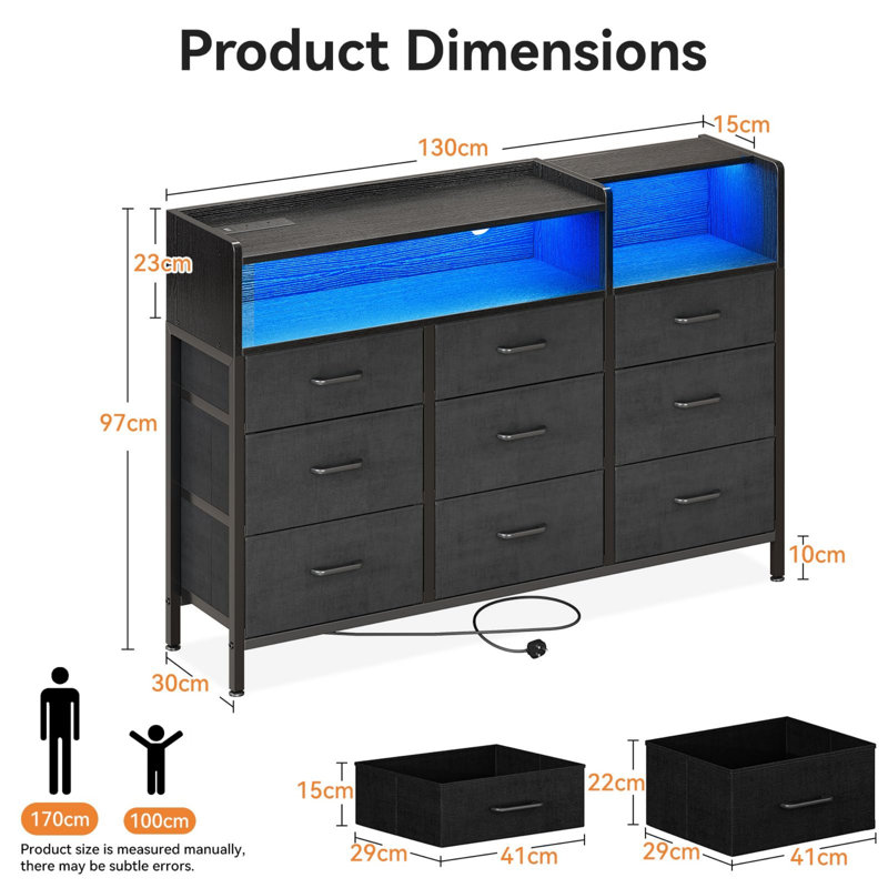 130cm W 9 - Drawer Chest of Drawers