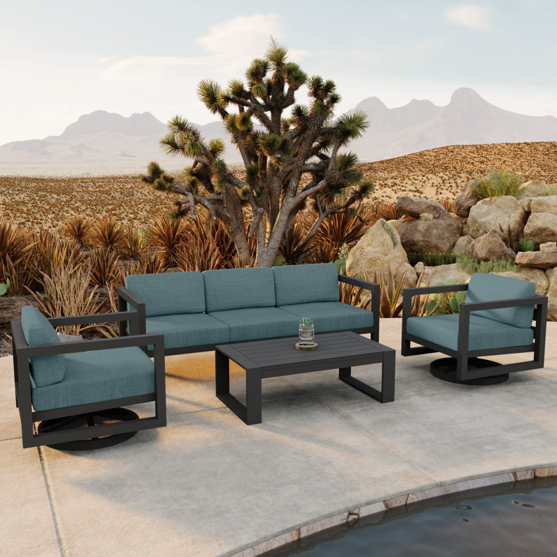 Avion 4 Piece Sofa Set With Swivel, Slate, Spectrum Indigo Sunbrella®