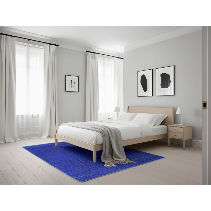 Tapis bleu rectangulaire en laine / polyester à tissage mécanique abstrait 5 pi x 7 pi Nickalaus