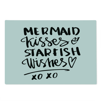 Ambesonne Xo Cutting Board Large Size Mermaid Kiss Starfish Words Black and White