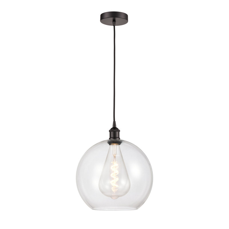 Luminaire suspendu simple à 1 lumière Ralph, Transparent, Nickel poli, H 13,63 po x l 11,75 po x 11,75 po