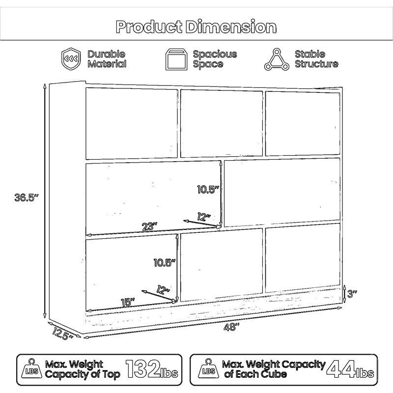 Bibliothèque ouverte en bois à 3 niveaux avec 8 compartiments, meuble de rangement multifonctionnel pour salon et bureau, vitrine autoportante pour organiser les livres et la décoration