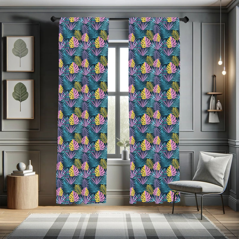 Tropical Floral Semi-Sheer Rod Pocket Curtain Panels, 28" x 95"