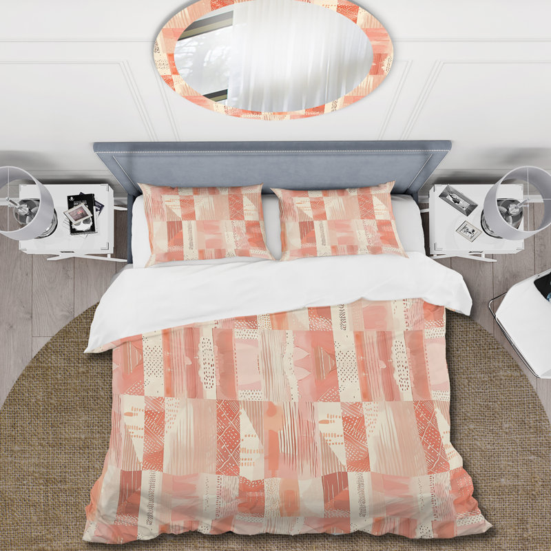 Ensemble de housse de couette Peach Boho Pastel, Housse de couette simple + 2 taies décoratives st