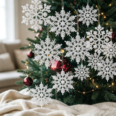 Christmas Decor 36 Pack Plastic Snowflake Ornaments Christmas Tree Decorations Hanging Glitter White Winter Holiday Window Party Supplies
