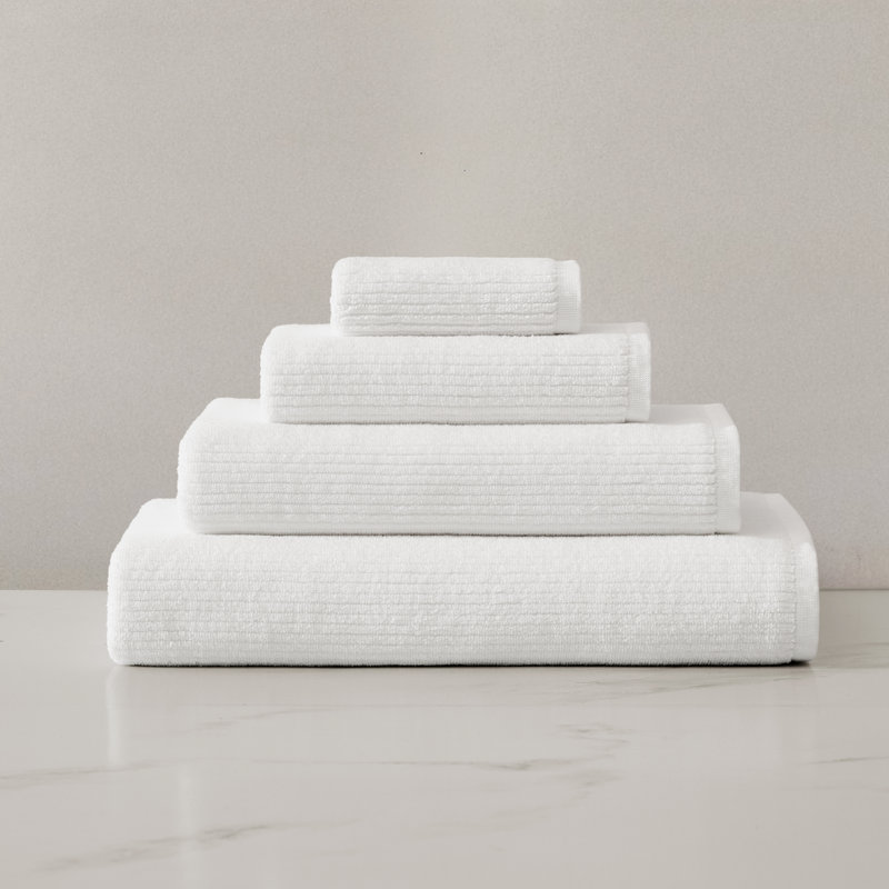Egyptian Cotton Ribbed Towels, White, Bath Sheet