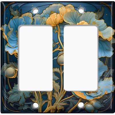 Couvercle de plaque d'interrupteur en métal; Rectangle 2 bandes US - Motif floral rustique