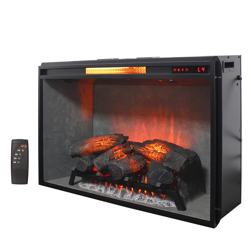  Foyer électrique encastrable 33 po, couleur et luminosité de flamme réglables, intérieur en béton vieilli, chauffe-foyer avec télécommande et minuterie, protection contre la surchauffe, 1500 W (l 33 1/4 po x H 22 1/16 po)