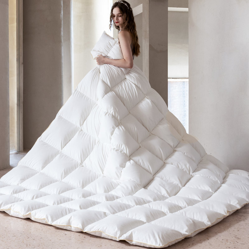 Édredon en duvet d'oie avec housse de couette silencieuse ultra douce et confortable toutes saisons avec housse en coton égyptien, édredon moelleux et chaud