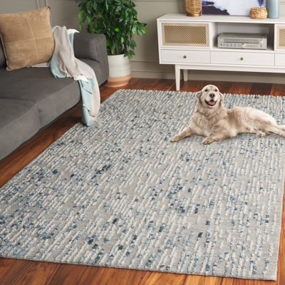 Tapis abstrait gris / bleu en laine et coton touffeté à la main Rudiger