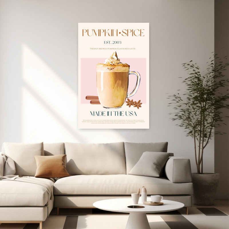 Art mural rétro citrouille épice latte, H 60 po x l 40 po