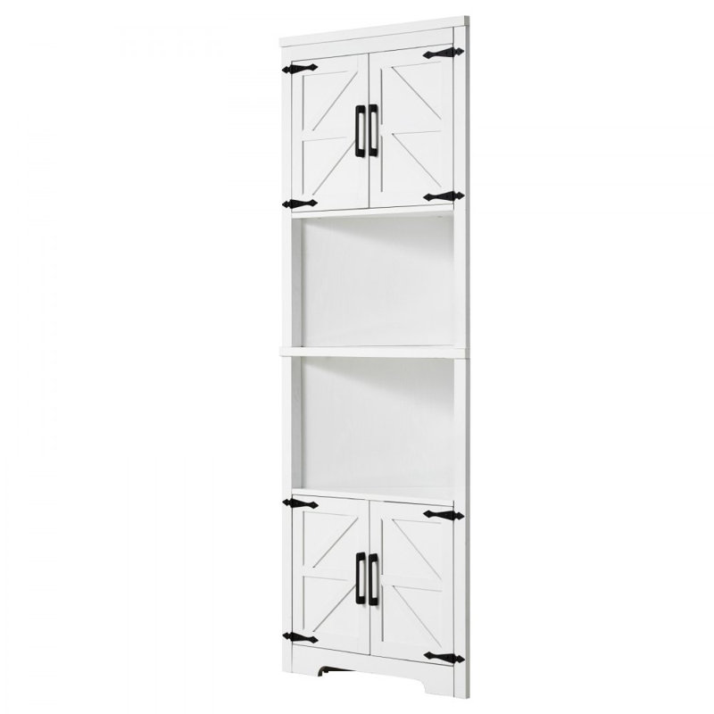 67.3" H x 27" W Corner Storage Cabinet, 6 Tiers Farmhouse Storage Cabinet with 4 Wooden Doors & Adjustable Shelves, Freestanding Corner Kitchen Cabinet White