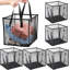 Lot de 6 paniers à linge pliables en maille simple couche, noirs, carrés de 33 cm avec poignées, transparents et portables, gain de place pour la buanderie d'une chambre d'étudiant ou d'une salle de bain.