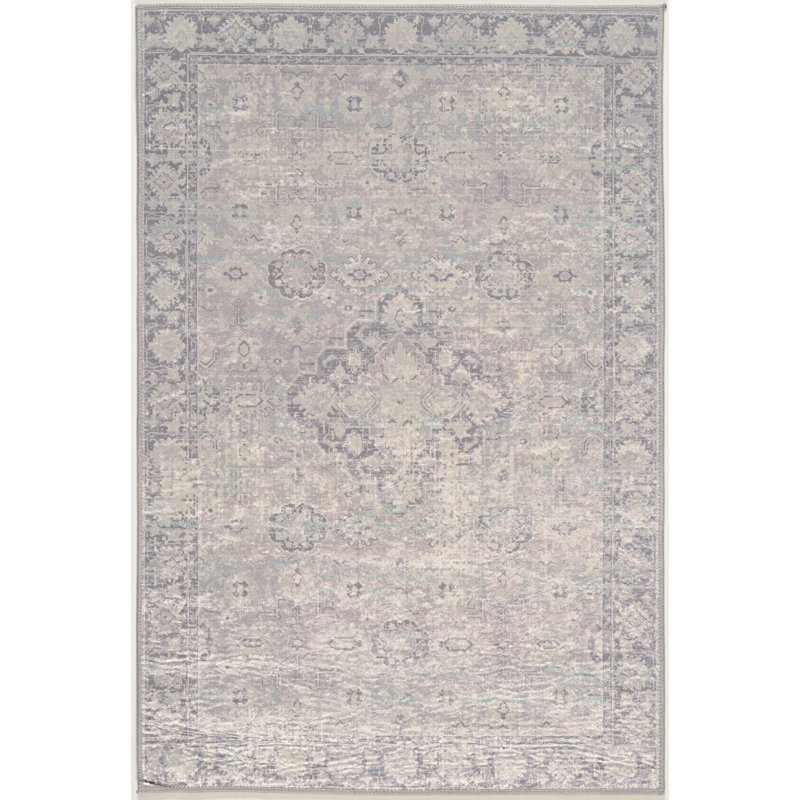 Tapis gris et chardon tissé à plat à la machine Emanuel , Rectangle 3 pi 3 po x 5 pi