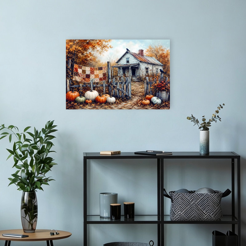 Old Farmhouse In Autumn II Vintage Abstract Bird Landscape Architecture Wall Art Print 1 Piece Wrapped Canvas Wall Art