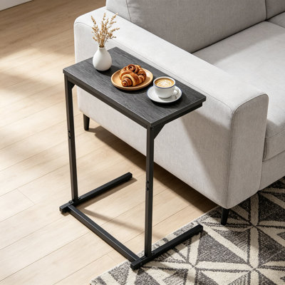 C Shaped End Table with Tray Top, 28.7 Inch Tall Slim Side Table for Couch, Small Space TV Tray Table for Living Room, Bedroom, Office