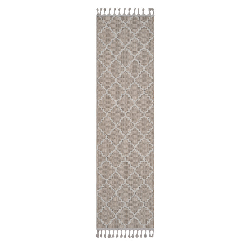Guros Collection 2X8 Ivory / Trellis Indoor / Outdoor Runner Rug, Runner 2' x 8'