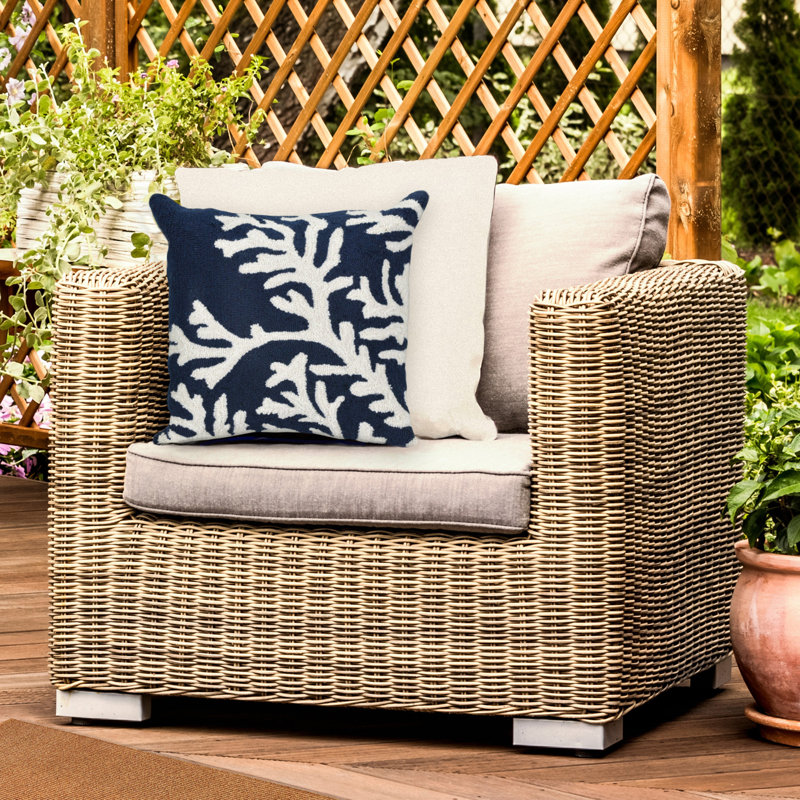 Coral Outdoor Square Pillow Cover & Insert, Navy