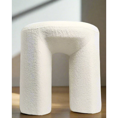 Lejin Teddy Upholstered Accent Ottoman Stool, Cream Modern Two-Leg Footstool, 18-Inch