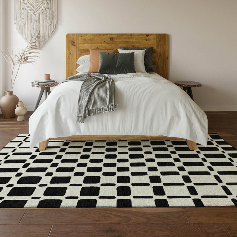 Premium Machine Washable Prisco Black Rug, Rectangle 3' x 5'