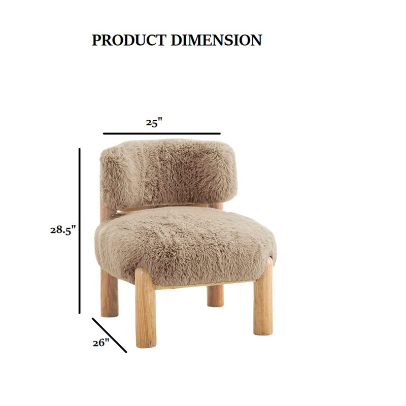 Accent Chair Fur Fabric Wooden Legs, Mushroom