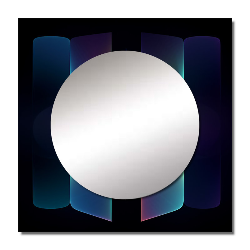 Rétro motif géométrique mauve sur fond noir I - art mural moderne à miroir géométrique carré pour salle de bain