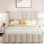 Lit tapissier beige avec rangement hydraulique efficace