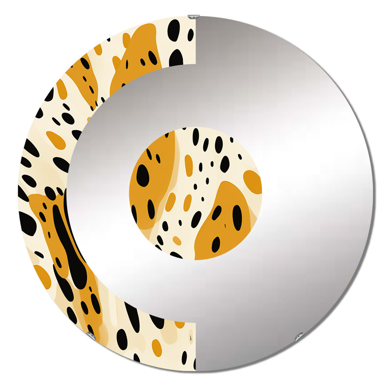 Tribal Fusion en noir et jaune - Miroir mural demi-cercle, 31,4 po x 31,4 po