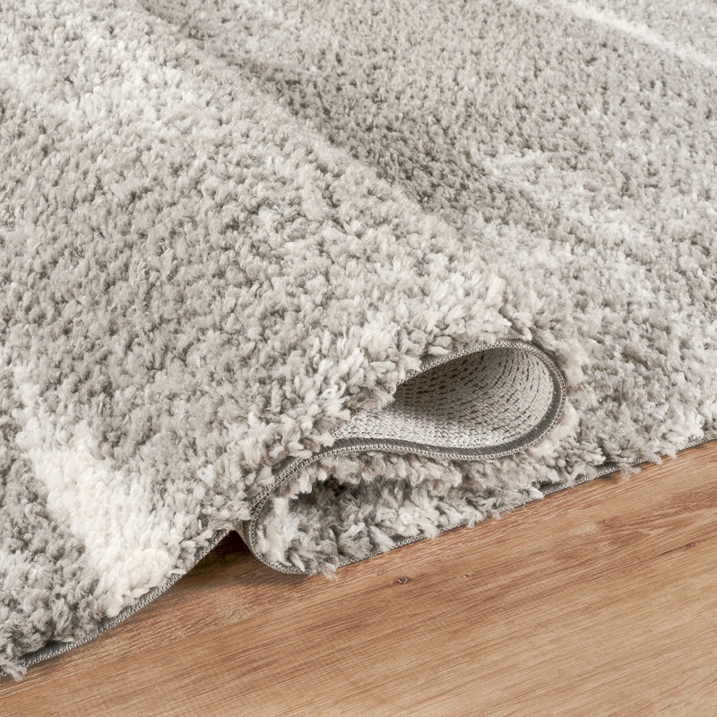 Haven Gray & Ivory Abstract Shag Modern Rug, 12'0" x 15'2", Gray/Ivory