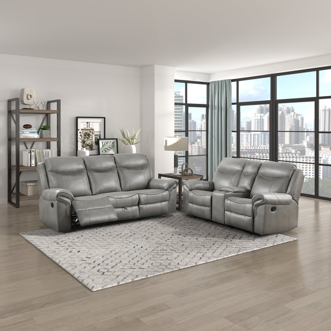 Bayshore 2-Piece Pillow Top Arm Faux Leather Pull Tab Reclining Sofa Set Red Barrel Studio® Body 