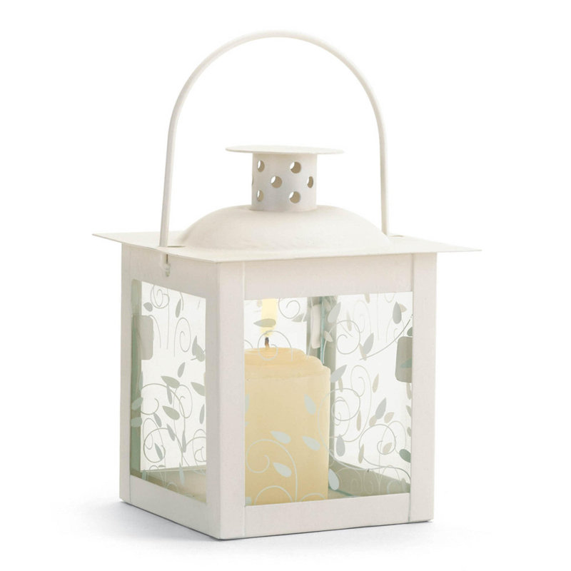 SMALL WHITE LANTERN, 4.75'' H x 4'' W x 4'' D