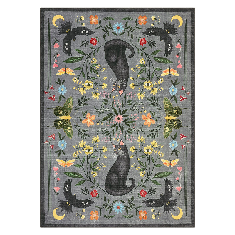 Vintage Cute Cat Machine Washable Rug with Rubber Backing for Living Room Stain Resistant Non-Slip Dining Room Rug Easy-Cleaning Floor Carpet for Bedroom