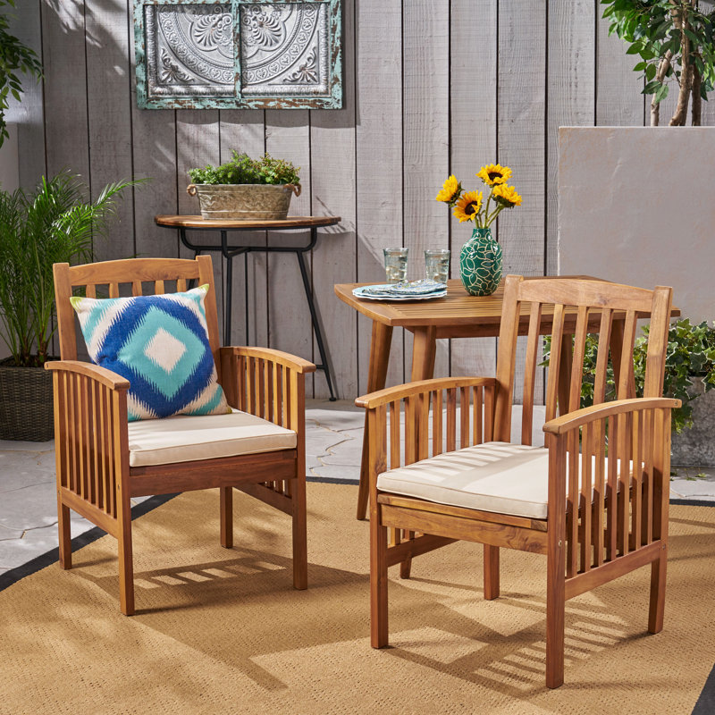 CASA ACACIA DINING CHAIR,2PCS With 2 Cushions, Beige, Brown